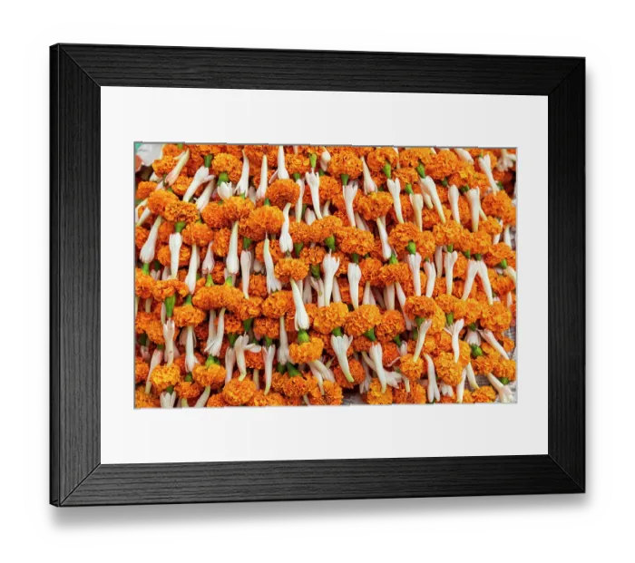 Framed Print : India, West Bengal, Kolkata, Jorasanko. Marigolds for sale
