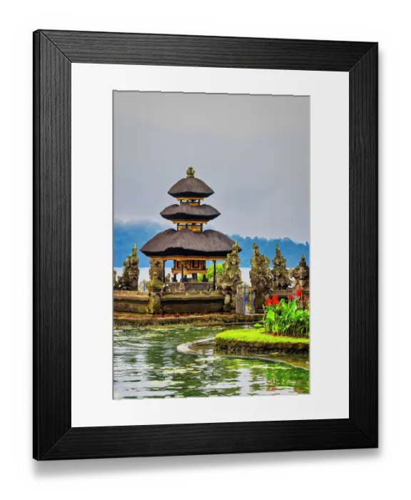 Framed Print : Beratan Temple, also known as Pura Ulun Danu Beratan, is a beautiful water temple located on the shores of Lake Beratan in Bedugul, Bali