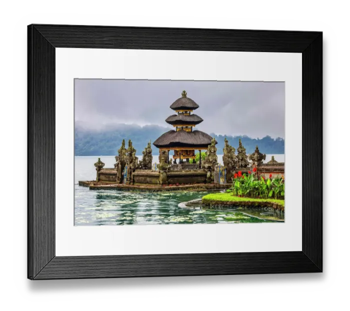 Framed Print : Beratan Temple, also known as Pura Ulun Danu Beratan, is a beautiful water temple located on the shores of Lake Beratan in Bedugul, Bali Framed Print : Beratan Temple, also known as Pura Ulun Danu Beratan, is a beautiful water temple located on the shores of Lake Beratan in Bedugul, Bali