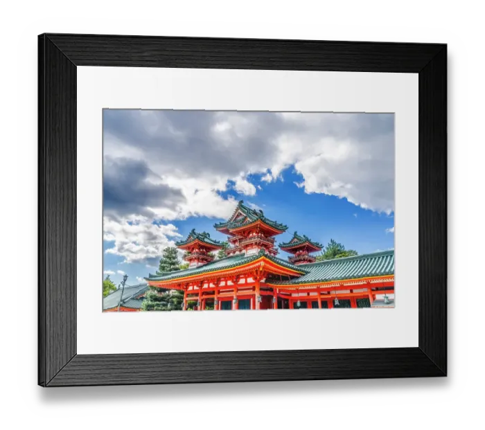 Framed Print : Colorful large red Soryu-ro Blue Dragon Tower, Heian-jingu Shrine, Kyoto, Japan. Built in 1895 the Heian Shrine is a copy of the Emperor's Imperial Palace in 1100's Framed Print : Colorful large red Soryu-ro Blue Dragon Tower, Heian-jingu Shrine, Kyoto, Japan. Built in 1895 the Heian Shrine is a copy of the Emperor's Imperial Palace in 1100's