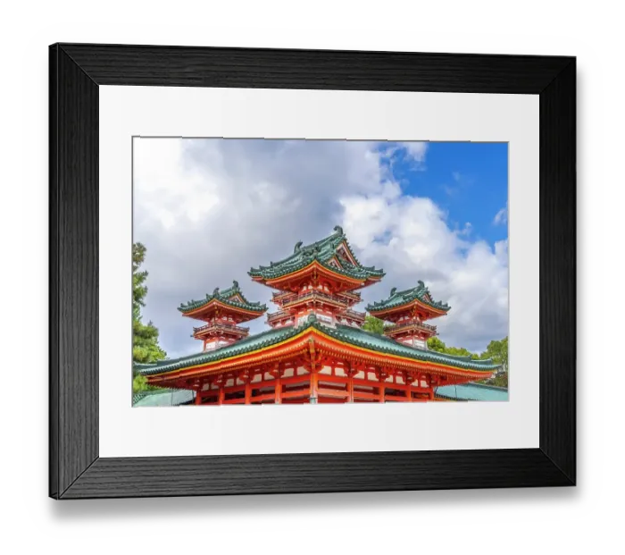 Framed Print : Colorful large red Soryu-ro Blue Dragon Tower, Heian-jingu Shrine, Kyoto, Japan. Built in 1895 the Heian Shrine is a copy of the Emperor's Imperial Palace in 1100's Framed Print : Colorful large red Soryu-ro Blue Dragon Tower, Heian-jingu Shrine, Kyoto, Japan. Built in 1895 the Heian Shrine is a copy of the Emperor's Imperial Palace in 1100's