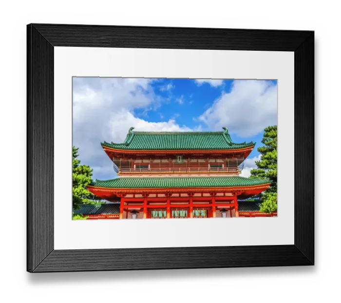 Framed Print : Colorful large red gate Otenmon, Heian-jingu Shrine, Kyoto, Japan. Built in 1895 the Heian Shrine is a copy of the Emperor's Imperial Palace in 1100's Framed Print : Colorful large red gate Otenmon, Heian-jingu Shrine, Kyoto, Japan. Built in 1895 the Heian Shrine is a copy of the Emperor's Imperial Palace in 1100's
