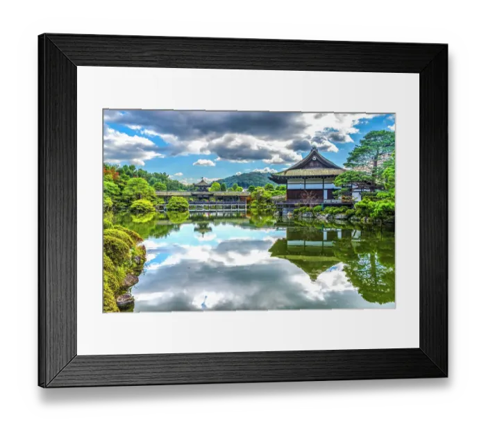 Framed Print : Colorful Peace Bridge, Shobi-kan guesthouse, East Lake, Heian-jingu Shrine, Kyoto, Japan. Built in 1895 copy of the Emperor's Imperial Palace in 1100's Framed Print : Colorful Peace Bridge, Shobi-kan guesthouse, East Lake, Heian-jingu Shrine, Kyoto, Japan. Built in 1895 copy of the Emperor's Imperial Palace in 1100's