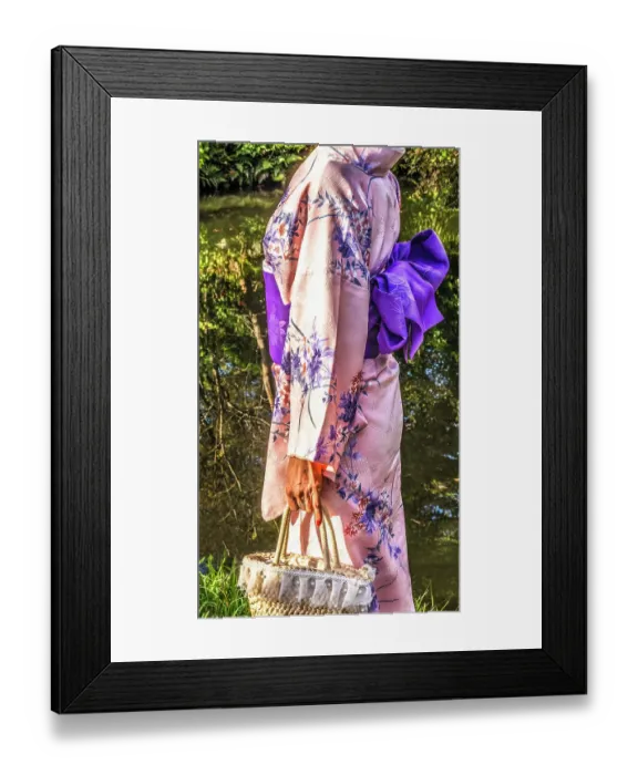 Framed Print : Colorful Japanese kimono with purple obi, Kiyomizu Buddhist Temple, Kyoto, Japan Framed Print : Colorful Japanese kimono with purple obi, Kiyomizu Buddhist Temple, Kyoto, Japan