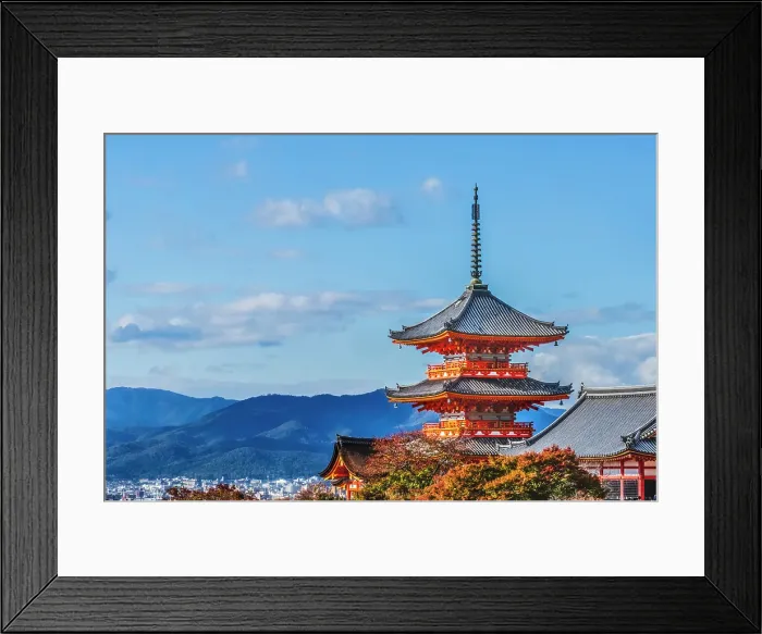 Framed Print : Colorful Autum, Sanjunoto, Three Storied Pagoda, Kiyomizu Buddhist Temple, Kyoto, Japan. Temple established 778 AD Framed Print : Colorful Autum, Sanjunoto, Three Storied Pagoda, Kiyomizu Buddhist Temple, Kyoto, Japan. Temple established 778 AD