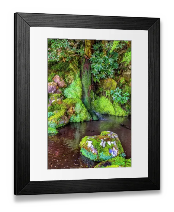 Framed Print : Small waterfall, Ginkaku-ji Temple, Kyoto, Japan. Built in 1460 by Ashikaga Yoshimasa