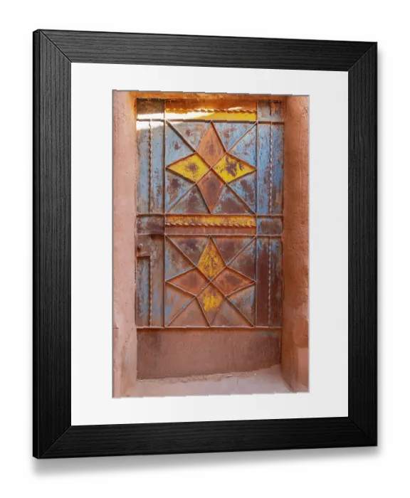 Framed Print : Ushaiger Heritage Village, Riyadh, Saudi Arabia. Painted metal door on an old mud brick building Framed Print : Ushaiger Heritage Village, Riyadh, Saudi Arabia. Painted metal door on an old mud brick building