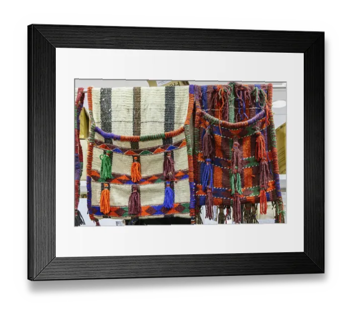 Framed Print : Saudi Arabia, Tabuk. Hand bags for sale at the market