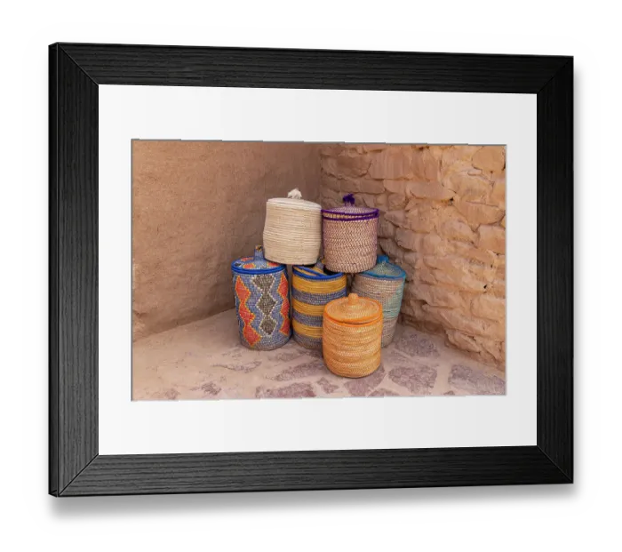 Framed Print : Saudi Arabia, Medina. Colorful baskets in old town Al-Ula Framed Print : Saudi Arabia, Medina. Colorful baskets in old town Al-Ula