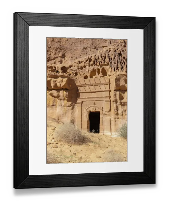 Framed Print : Saudi Arabia, Medina, Al-Ula, Hegra. Nabatean rock cut ruins at the Hegra Archaeological Area Framed Print : Saudi Arabia, Medina, Al-Ula, Hegra. Nabatean rock cut ruins at the Hegra Archaeological Area