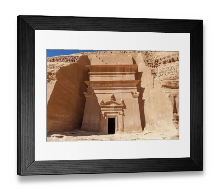 Framed Print : Saudi Arabia, Medina, Al-Ula, Hegra. Nabatean rock cut ruins at the Hegra Archaeological Area Framed Print : Saudi Arabia, Medina, Al-Ula, Hegra. Nabatean rock cut ruins at the Hegra Archaeological Area