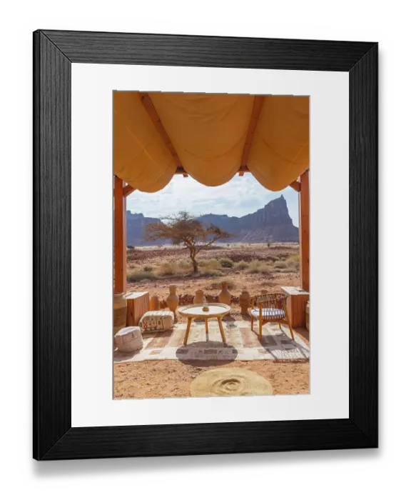 Framed Print : Saudi Arabia, Medina, Al-Ula. Cafe at the Dadan visitor center, site of an ancient kingdom. (Editorial Use Only) Framed Print : Saudi Arabia, Medina, Al-Ula. Cafe at the Dadan visitor center, site of an ancient kingdom. (Editorial Use Only)