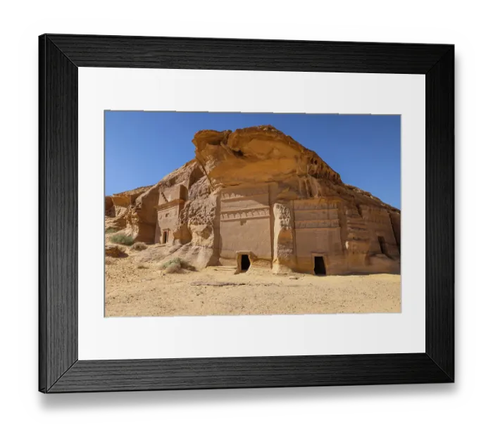Framed Print : Saudi Arabia, Medina, Al-Ula, Hegra. Nabatean rock cut ruins at the Hegra Archaeological Area Framed Print : Saudi Arabia, Medina, Al-Ula, Hegra. Nabatean rock cut ruins at the Hegra Archaeological Area