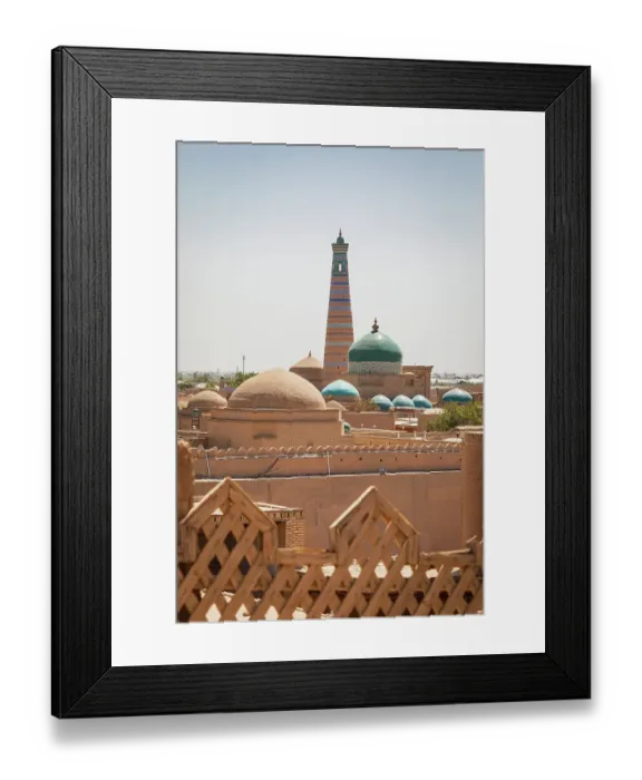 Framed Print : Khiva, Xorazm Region, Uzbekistan, Central Asia. Pahlavan Mahmoud Mausoleum and the Islam Khoja Minaret Framed Print : Khiva, Xorazm Region, Uzbekistan, Central Asia. Pahlavan Mahmoud Mausoleum and the Islam Khoja Minaret
