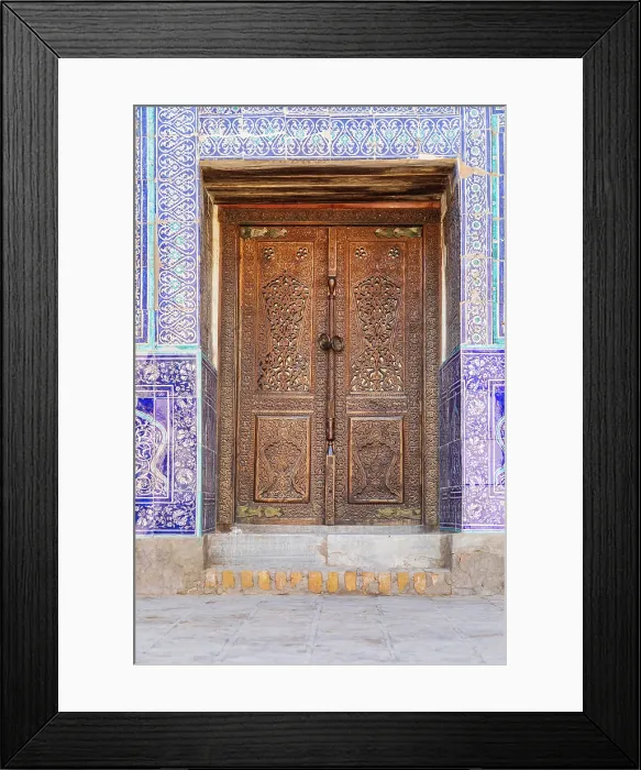 Framed Print : Khiva, Xorazm Region, Uzbekistan, Central Asia. Carved and decorated wooden door at the Khan Palace Framed Print : Khiva, Xorazm Region, Uzbekistan, Central Asia. Carved and decorated wooden door at the Khan Palace