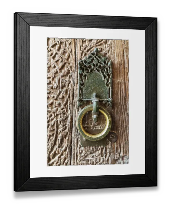 Framed Print : Khiva, Xorazm Region, Uzbekistan, Central Asia. Antique brass door knocker