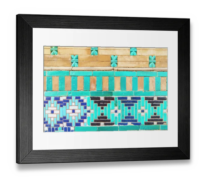 Framed Print : Samarkand, Samarqand, Uzbekistan, Central Asia. Historic decorative tile work at the Ustad Ali Nasafi Mausoleum at the Shah-i-Zinda in Samarkand Framed Print : Samarkand, Samarqand, Uzbekistan, Central Asia. Historic decorative tile work at the Ustad Ali Nasafi Mausoleum at the Shah-i-Zinda in Samarkand