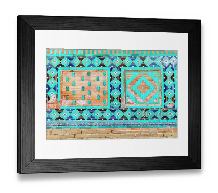 Framed Print : Samarkand, Uzbekistan, Central Asia. Historic decorative tile work at the Ustad Ali Nasafi Mausoleum at the Shah-i-Zinda Framed Print : Samarkand, Uzbekistan, Central Asia. Historic decorative tile work at the Ustad Ali Nasafi Mausoleum at the Shah-i-Zinda