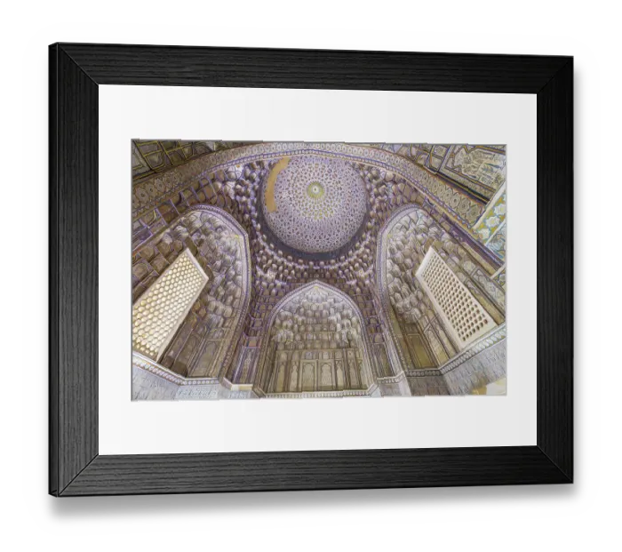 Framed Print : Samarkand, Samarqand, Uzbekistan, Central Asia. August 27, 2021. Interior dome of a mausoleum at the Shah-i-Zinda in Samarkand. Editorial Use Only