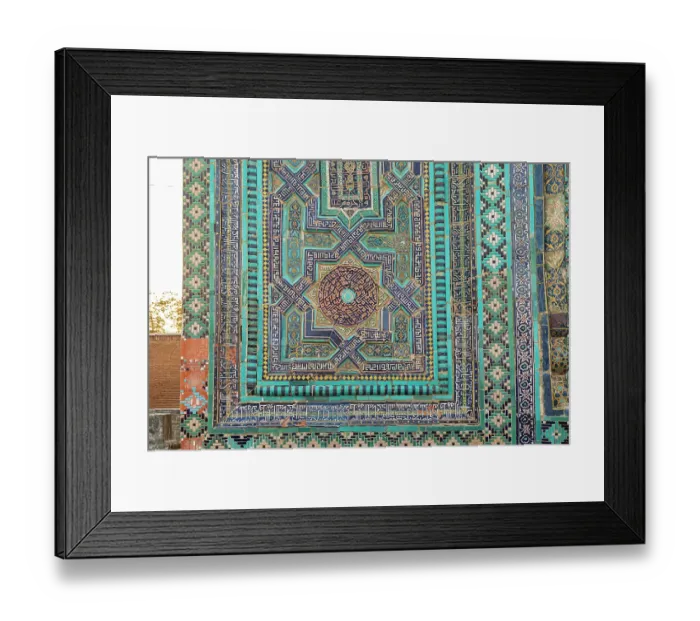 Framed Print : Samarkand, Uzbekistan, Central Asia. Historic decorative tile work at the Ustad Ali Nasafi Mausoleum at the Shah-i-Zinda Framed Print : Samarkand, Uzbekistan, Central Asia. Historic decorative tile work at the Ustad Ali Nasafi Mausoleum at the Shah-i-Zinda