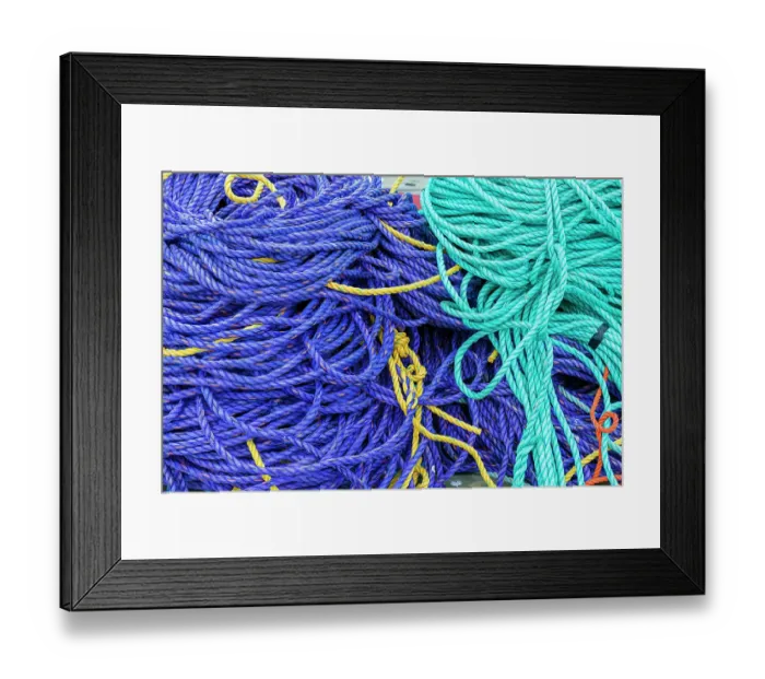 Framed Print : Colored rope on dock at Fisherman's Cove, Eastern Passage, Nova Scotia, Canada