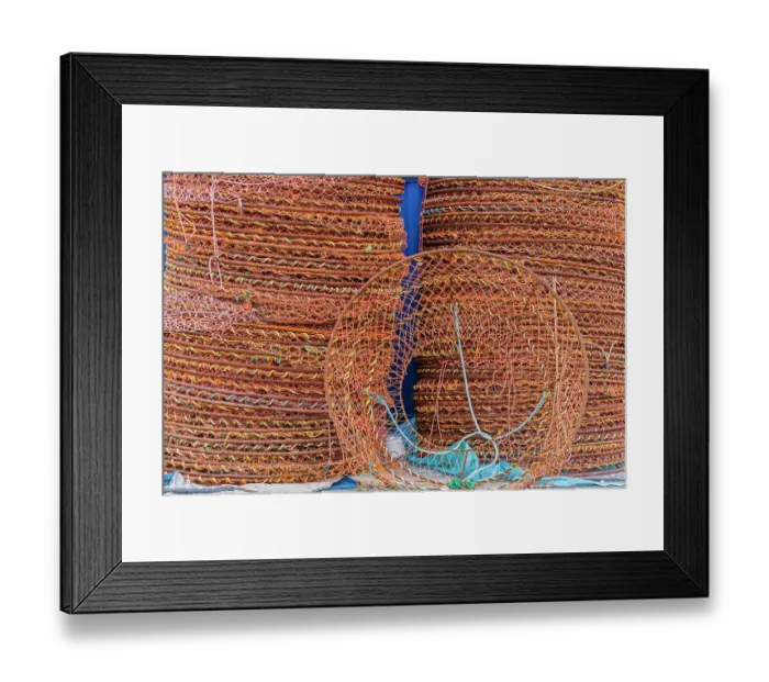 Framed Print : Crab traps on dock at Fisherman's Cove, Eastern Passage, Nova Scotia, Canada
