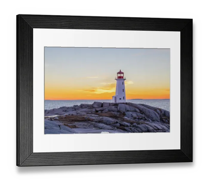 Framed Print : Peggy's Cove Lighthouse in winter at sunset, Nova Scotia, Canada. (Editorial Use Only) Framed Print : Peggy's Cove Lighthouse in winter at sunset, Nova Scotia, Canada. (Editorial Use Only)