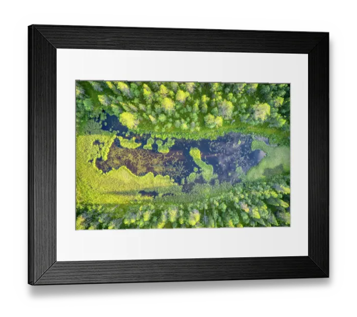 Framed Print : Finland, Lapland. Aerial view of a marsh in a forest Framed Print : Finland, Lapland. Aerial view of a marsh in a forest