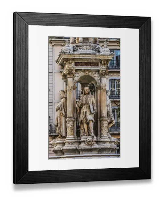 Framed Print : Gerard Audran Statue, Jacobins Fountain, Place Des Jacobins, Lyon, France. Fountain of famous French artists, installed 1885 by sculptors Gaspard Andre and Charles Degeorge