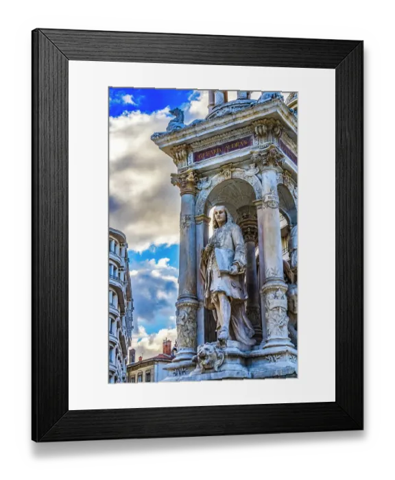 Framed Print : Gerard Audran Statue, Jacobins Fountain, Place Des Jacobins, Lyon, France. Fountain of famous French artists, installed 1885 by sculptors Gaspard Andre and Charles Degeorge