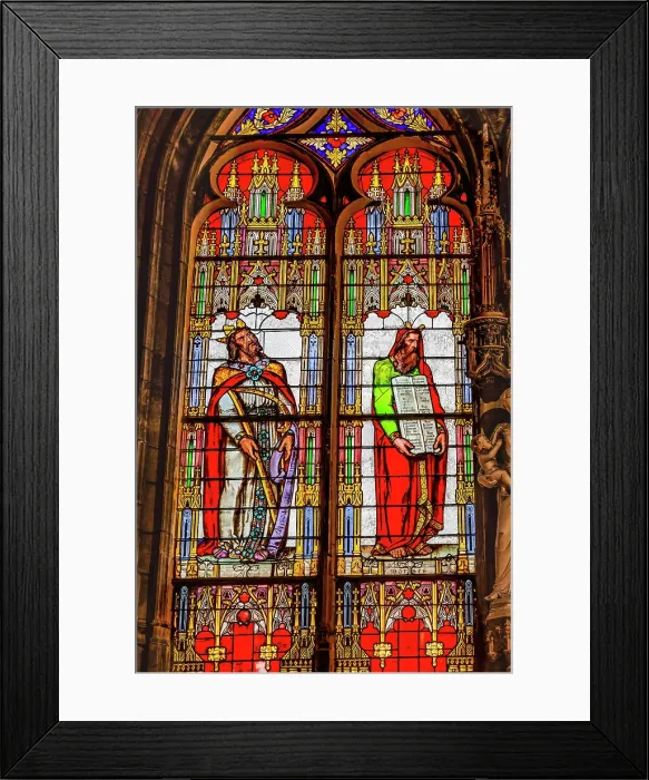 Framed Print : Colorful Moses, King David stained glass, Eglise Saint-Bonaventure, Lyon, France. Church finished 1327. (Editorial Use Only)