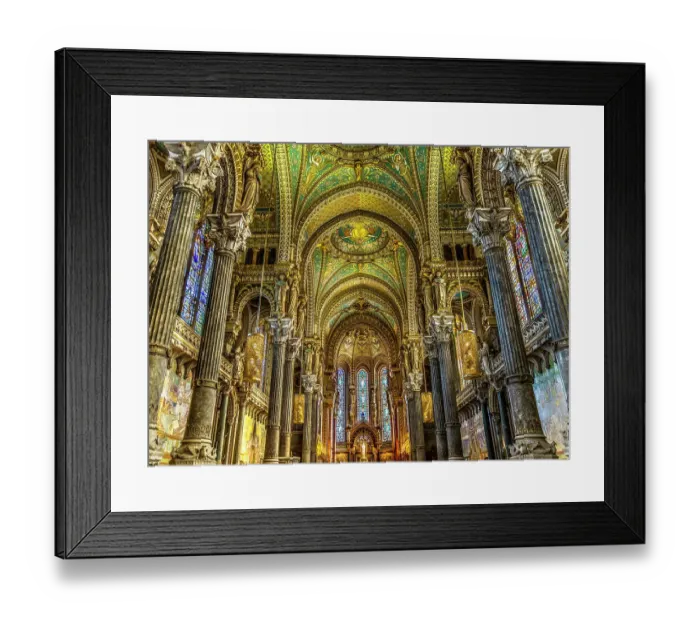 Framed Print : Colorful mosaics, altar, stained glass, Basilica of Notre Dame de Fourviere, Lyon, France. Built from 1872 to 1896. (Editorial Use Only) Framed Print : Colorful mosaics, altar, stained glass, Basilica of Notre Dame de Fourviere, Lyon, France. Built from 1872 to 1896. (Editorial Use Only)