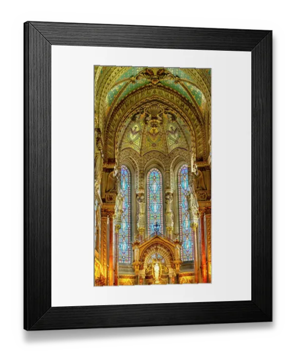 Framed Print : Colorful mosaics, altar, stained glass, Basilica of Notre Dame de Fourviere, Lyon, France. Built from 1872 to 1896. (Editorial Use Only)