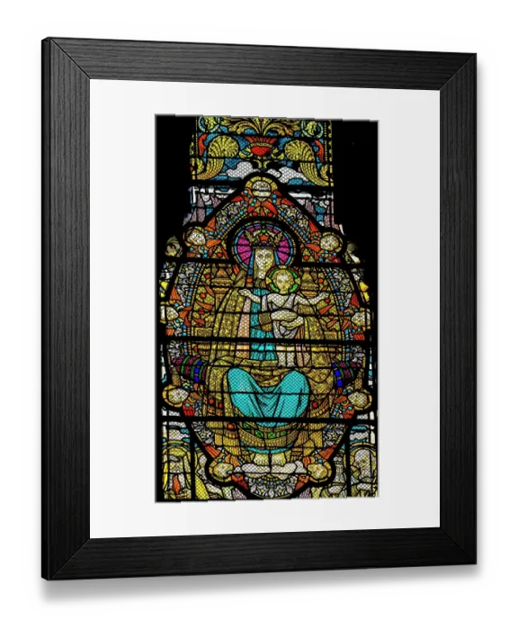 Framed Print : Virgin Mary, Baby Jesus colorful stained glass, Basilica of Notre Dame de Fourviere, Lyon, France. Built from 1872 to 1896. Dedicated to Virgin Mary. (Editorial Use Only) Framed Print : Virgin Mary, Baby Jesus colorful stained glass, Basilica of Notre Dame de Fourviere, Lyon, France. Built from 1872 to 1896. Dedicated to Virgin Mary. (Editorial Use Only)