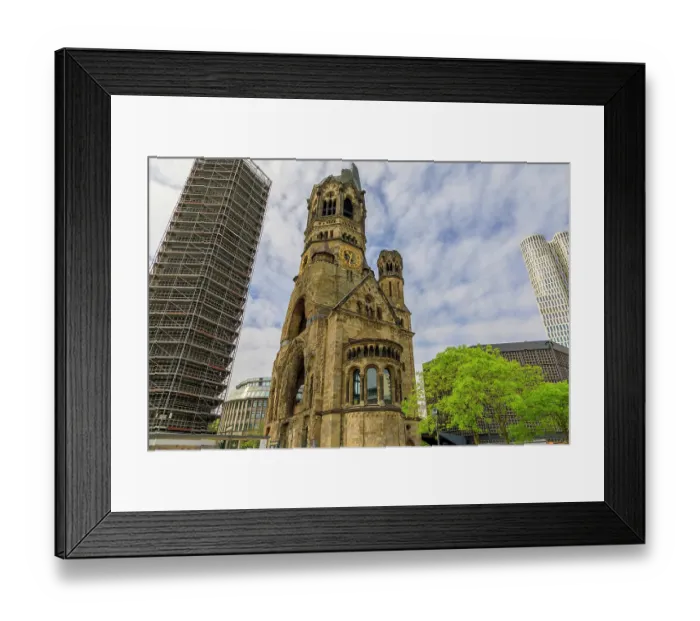 Framed Print : Germany, Berlin. Clock Tower. Remains of the Neo-Romanesque style, Kaiser Wilhelm Church, nearly destroyed in WW ll Framed Print : Germany, Berlin. Clock Tower. Remains of the Neo-Romanesque style, Kaiser Wilhelm Church, nearly destroyed in WW ll