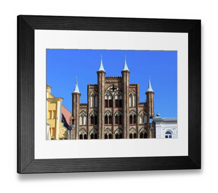 Framed Print : Germany, Mecklenburg-Vorpommern, Stralsund. Hanseatic style brick house facade
