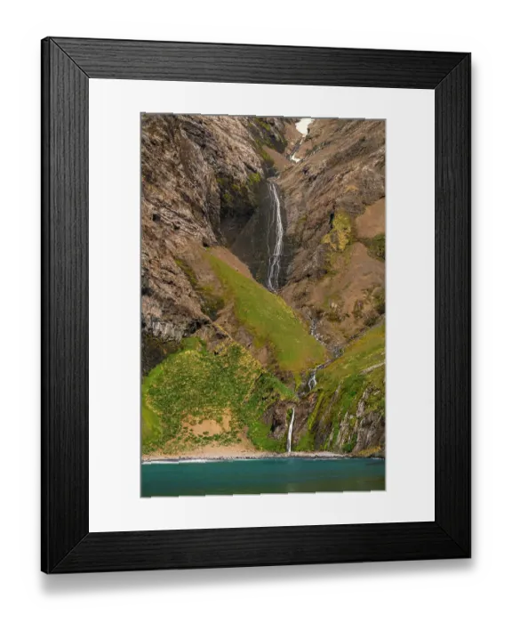 Framed Print : Antarctica, South Georgia. Mountain waterfall and penguins. ©Cathy & Gordon Illg / Jaynes Gallery / DanitaDelimont.com Framed Print : Antarctica, South Georgia. Mountain waterfall and penguins. ©Cathy & Gordon Illg / Jaynes Gallery / DanitaDelimont.com