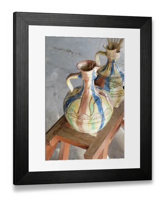 Framed Print : Mijas, Spain. Clay water jugs