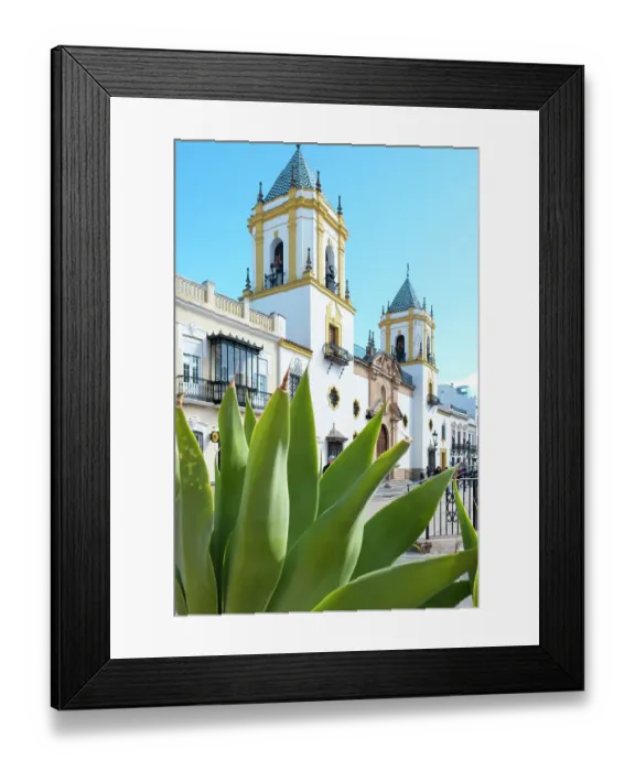 Framed Print : Rhonda, Spain. Beautiful old white church in town center
