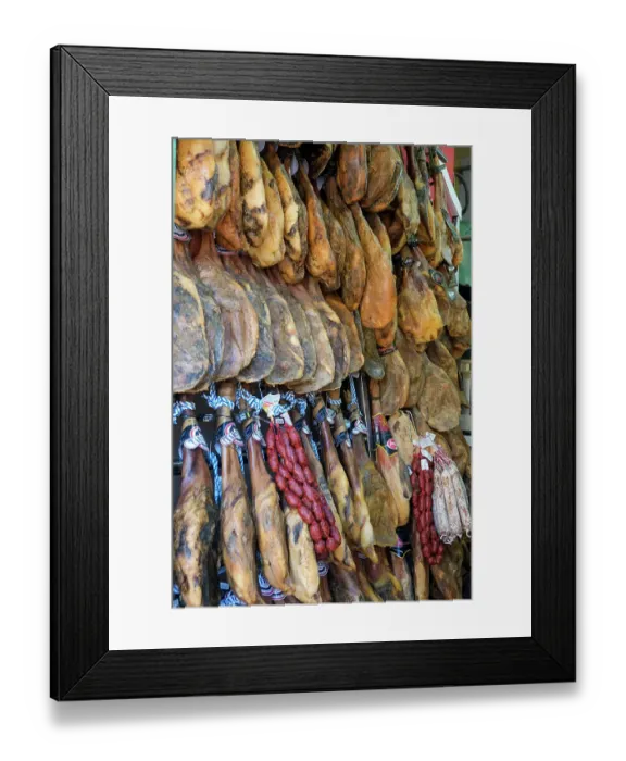 Framed Print : Rhonda, Spain. Legs of Jamon Iberico hanging for sale in local shop Framed Print : Rhonda, Spain. Legs of Jamon Iberico hanging for sale in local shop