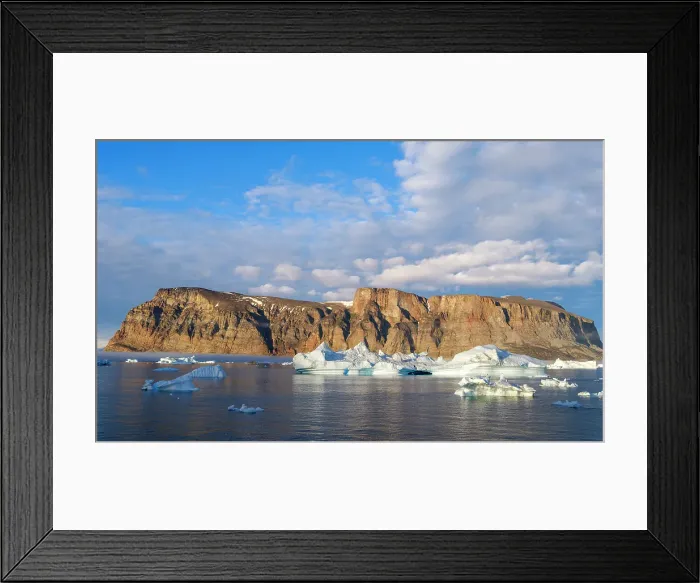 Framed Print : Midnight sun at Storoen Island. Landscape in the Uummannaq Fjord, northwest of Greenland beyond the arctic circle. Greenland, Danish Territory