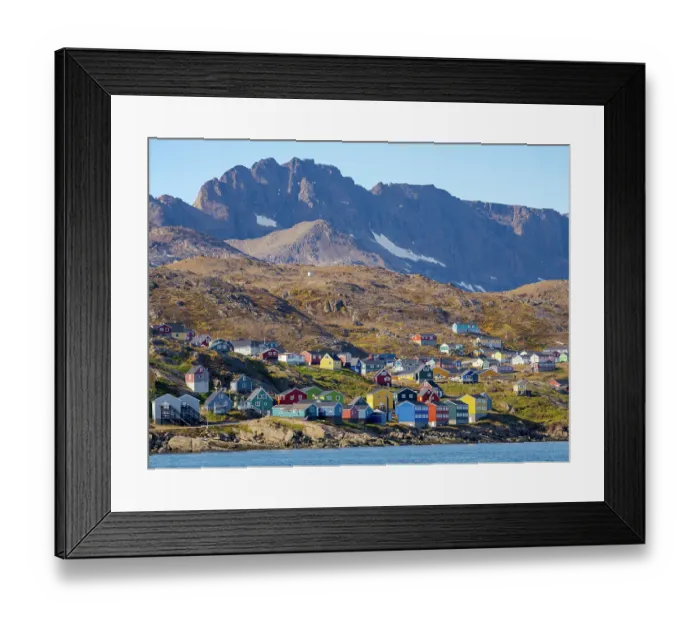 Framed Print : Town Tasiilaq (former Ammassalik), the biggest town in Greenland, Danish Territory, autumn