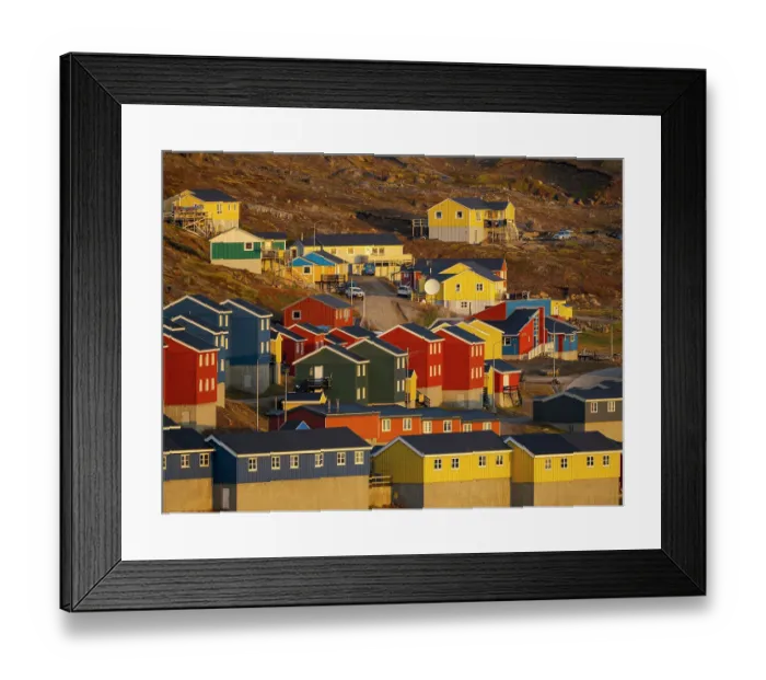 Framed Print : Town Tasiilaq (former Ammassalik), the biggest town in Greenland, Danish Territory, autumn