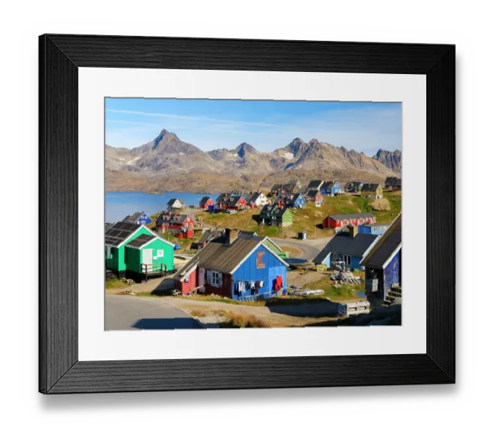 Framed Print : Town Tasiilaq (former Ammassalik), the biggest town in Greenland, Danish Territory, autumn Framed Print : Town Tasiilaq (former Ammassalik), the biggest town in Greenland, Danish Territory, autumn