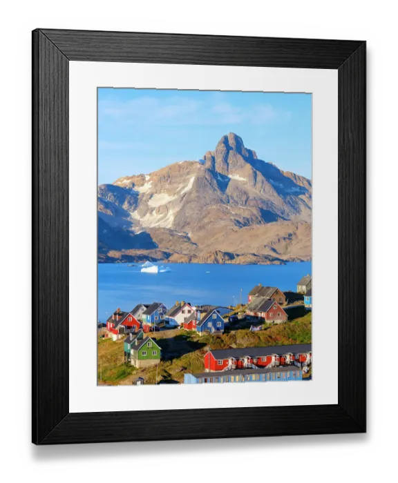 Framed Print : Town Tasiilaq (former Ammassalik), the biggest town in Greenland, Danish Territory, autumn Framed Print : Town Tasiilaq (former Ammassalik), the biggest town in Greenland, Danish Territory, autumn