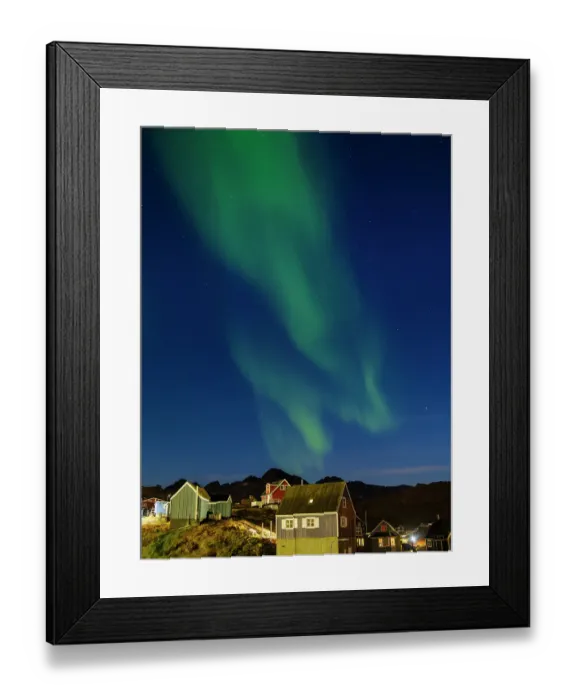 Framed Print : Aurora over the town. Town Tasiilaq (former Ammassalik), the biggest town in Greenland, Danish Territory, autumn Framed Print : Aurora over the town. Town Tasiilaq (former Ammassalik), the biggest town in Greenland, Danish Territory, autumn