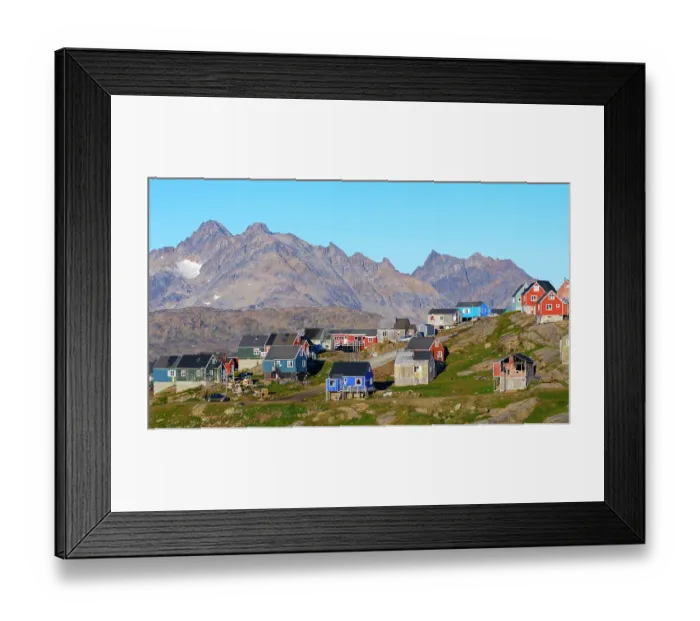 Framed Print : Town Tasiilaq (former Ammassalik), the biggest town in Greenland, Danish Territory, autumn