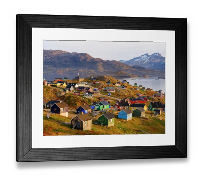 Framed Print : Town Tasiilaq (former Ammassalik), the biggest town in Greenland, Danish Territory, autumn