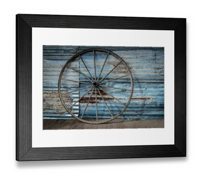 Framed Print : Still-life on a ranch. Wagon wheel