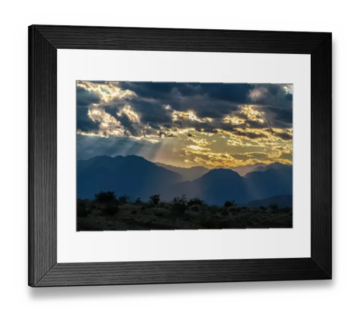 Framed Print : USA, California, Anza Borrego Desert State Park. God rays over mountains at sunset. ©Cathy & Gordon Illg  /  Jaynes Gallery  /  DanitaDelimont.com